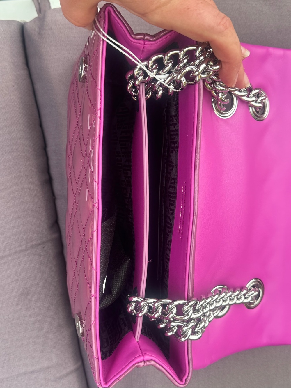 Kurt Geiger Quilted Patent Shoulder Bag in Magenta - Picture 11 of 16
